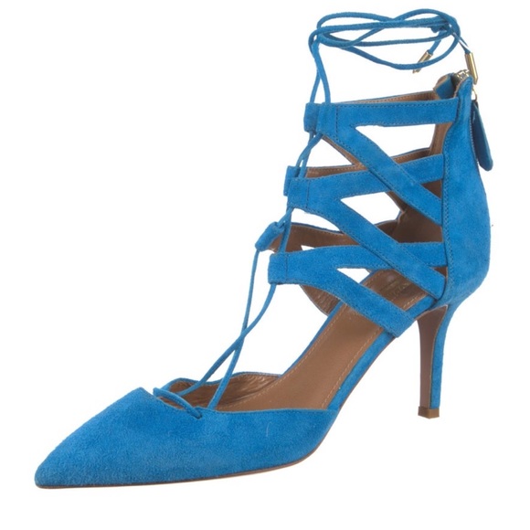 Last chance! Aquazzura blue belgravia heels 6.5 36.5 - Picture 1 of 6